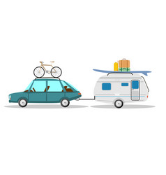 Car Pulling Camping Trailer On White Background