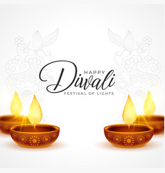 White diwali background with golden diya design Vector Image