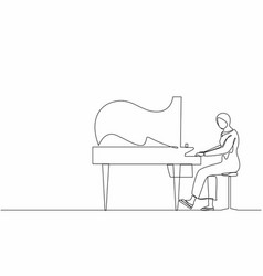 Single One Line Drawing Arab Woman Plays Piano