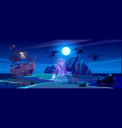 Island With Ghost Pirate And Broken Ship