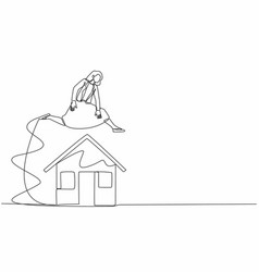 Single One Line Drawing Businesswoman Jumping