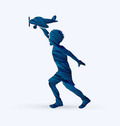 A Boy Running With Plane Toy Graphic