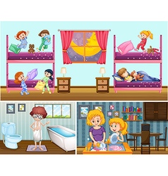 Four Scenes Of People In The House