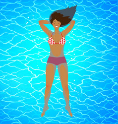 Happy Young Woman Floating On Blue Water Surface