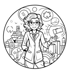 Black And White Cartoon Of Businesswoman Wearing