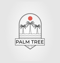 Palm Tree On Ocean Paradise With Sun Logo Design