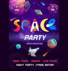 Space Party Flyer With Galaxy Planets And Rocket