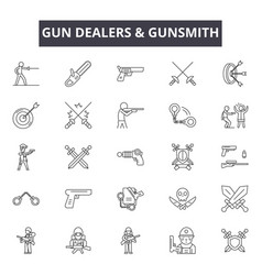 Gun Dealers Gunsmith Line Icons Signs Set