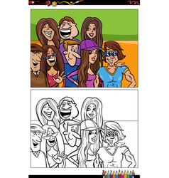 Cartoon Young People Characters Group Coloring