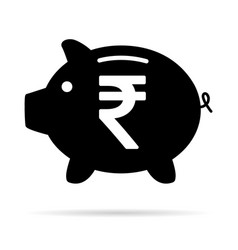 Piggy Bank Flat Icon Sign With Rupee Web Symbol