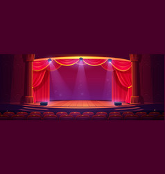 Empty Theater Stage With Red Curtains Spotlights