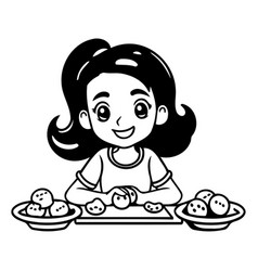 Cute Little Girl Making Cookies In Cartoon Style