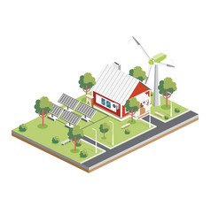 Isometric Solar Panels With Wind Turbine