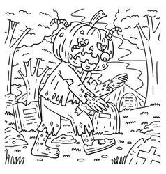 Zombie In A Pumpkin Head Coloring Pages For Kids