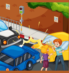 Accident Scene With People And Car Crash