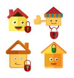 Cute Home Security Cartoon Icon Set