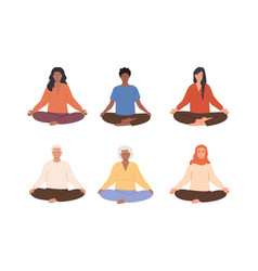 Set Of Diverse Female And Male People Meditating