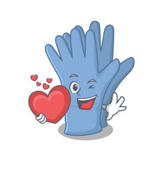 A Sweet Medical Gloves Cartoon Holding Big Heart