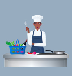 Black Female Cook Chef In Front Of Counter