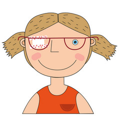 Girl With A Bandage On One Eye And Glasses On A W