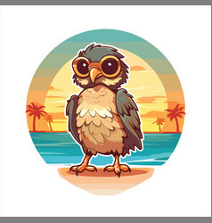 Hawk Cute Funny Cartoon Kawaii Watercolor Beach