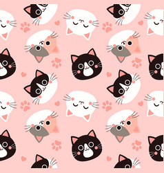 Seamless Pattern With Cute Cat Faces On A Pink