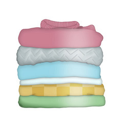 Stack Of Folded Wool Knitted Clothes Or Blankets