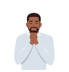 Young Black Man Holding Hands Praying And Making