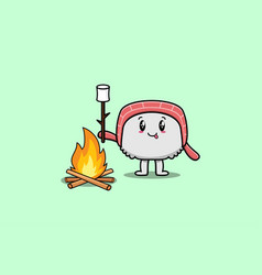 Cute Cartoon Sushi Character Burning Marshmallow