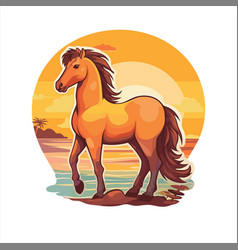 Horse Cute Funny Cartoon Kawaii Watercolor Beach