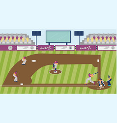 Baseball Game On Stadium Scene Flat Style