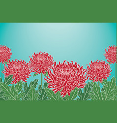 Red Chrysanthemum Flower With Leaf On Soft Blue