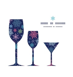 Snowflakes On Night Sky Three Wine Glasses