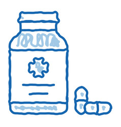 Pills Bottle Doodle Icon Hand Drawn