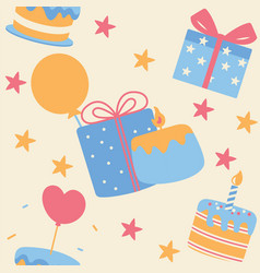 Cute Birthday Cake Gift Box Seamless Pattern