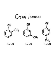 Isomers Of Cresol Molecule Formula Hand Drawn