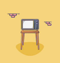 Retro Tv On Table Icon Vintage Tv Flat Cartoon