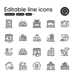 Set Of Buildings Outline Icons Contains Icons