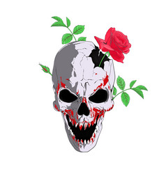 A Broken Bloody Skull With Rose