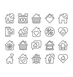 Telecommuting Icon Stay Home Line Icons Set