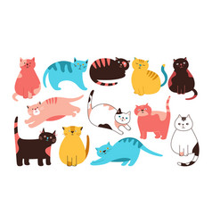 Cats Cute Doodle Cartoon Set Kitty Purebred