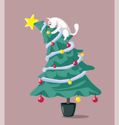 Cat Climbing Christmas Tree Cartoon