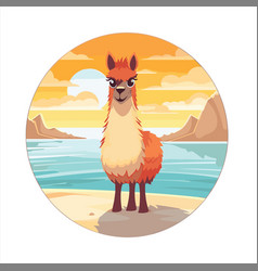 Llama Cute Funny Cartoon Kawaii Watercolor Beach