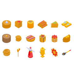 Pancake Week Icons Set Isometric Food