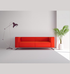 Red Sofa With Lamp And Palm Tree