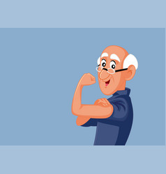 Strong And Healthy Senior Man Flexing Muscles