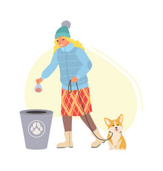 Woman Walking Dog And Picking Up Pet Waste