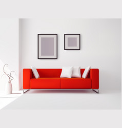 Red Sofa With Pillows And Frames