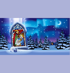 Illuminated Stained Glass Window With Christmas