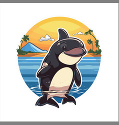 Orca Cute Funny Cartoon Kawaii Watercolor Beach